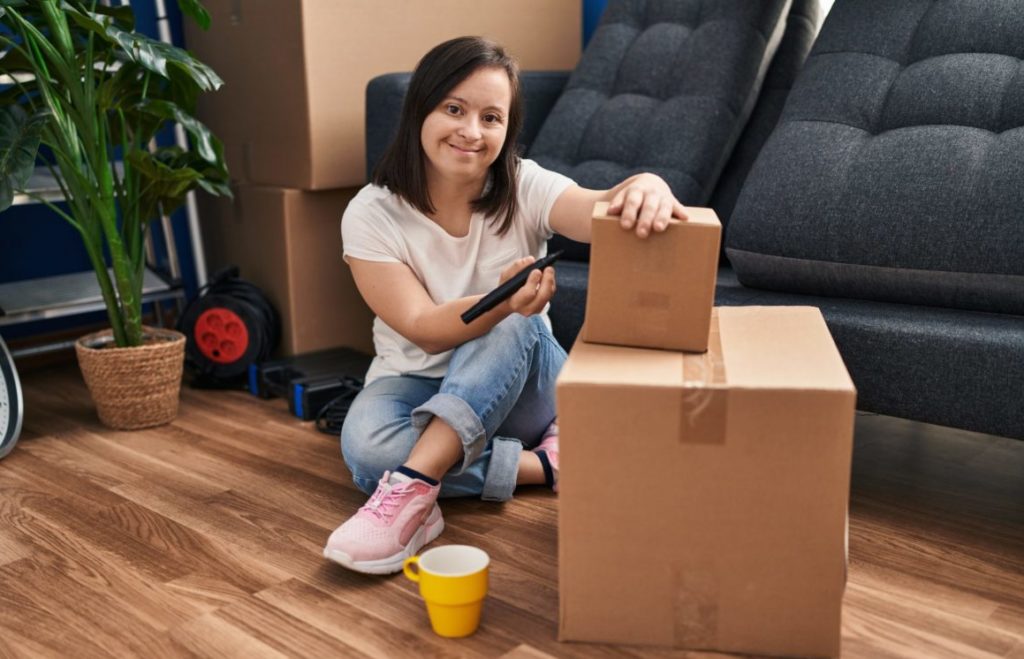 Woman packing at home