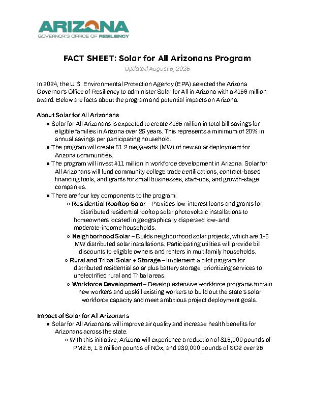 Fact sheet solar for all arizonans program page 1